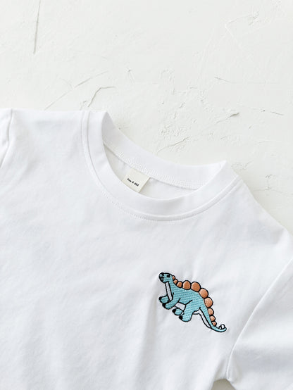 Children's Cartoon Dinosaur Embroidery Short Sleeved Set