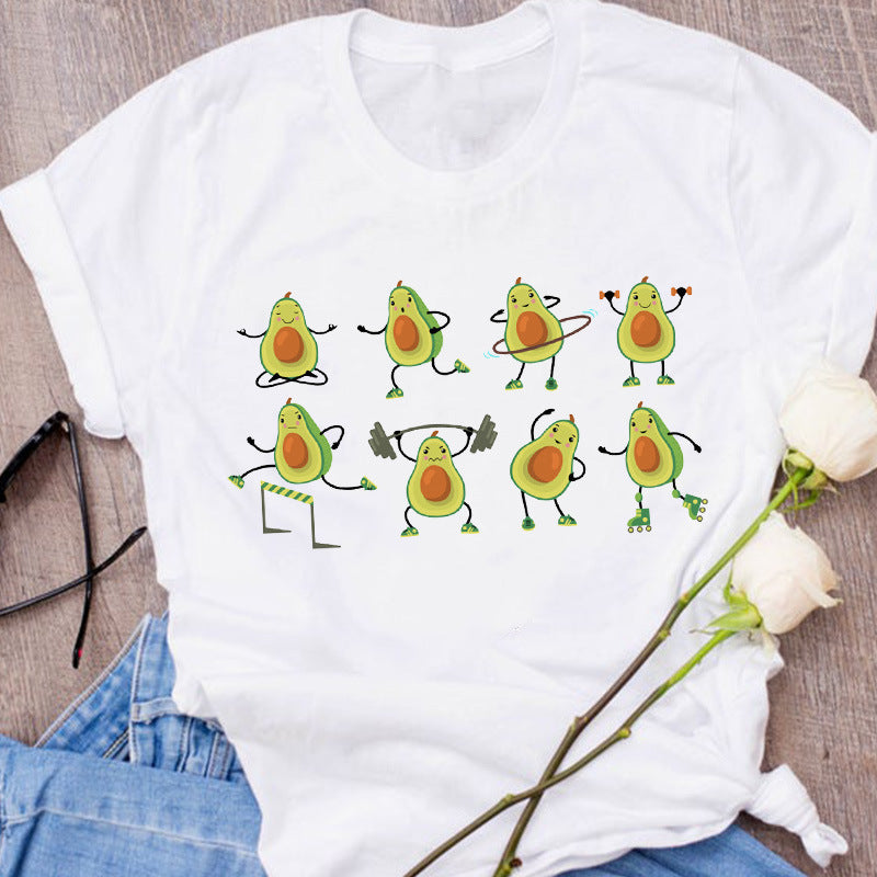 Avocado Creative Fashion Printing Men's And Women's Short-sleeved T-shirt Summer Loose