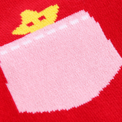 Autumn And Winter Girls Knitted Cardigan Pony Fake Pocket Cotton Double Layer Warm Sweater