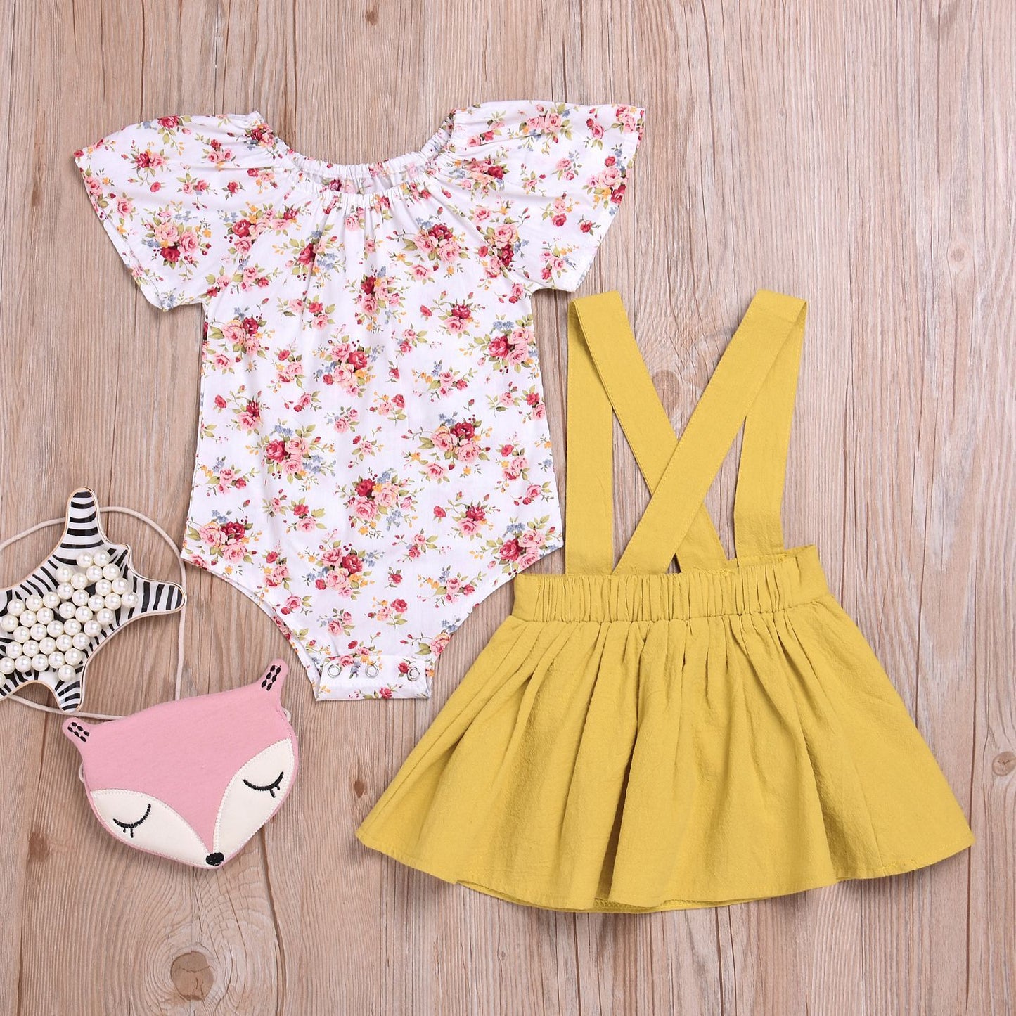 Girls flower strap dress two-piece suit