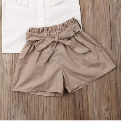Baby lotus leaf collar sleeveless shorts 2-piece set