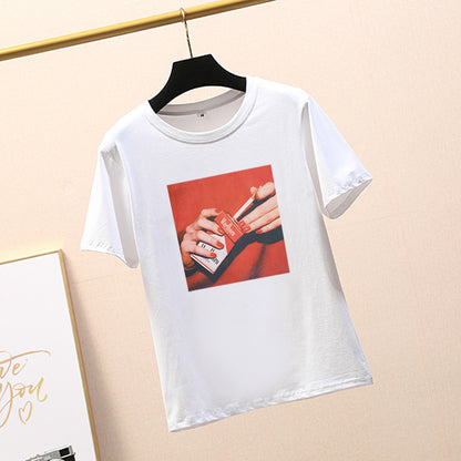 Yoga pants wholesale summer blouse sets of women's new loose cartoon finger print short-sleeved t-shirt a generation