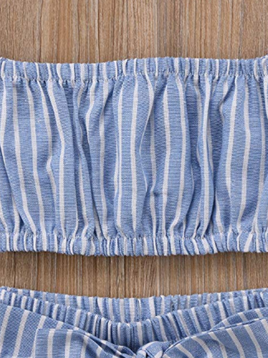 Children's Clothes Pinstripe Tube Top Half Sleeve Suit