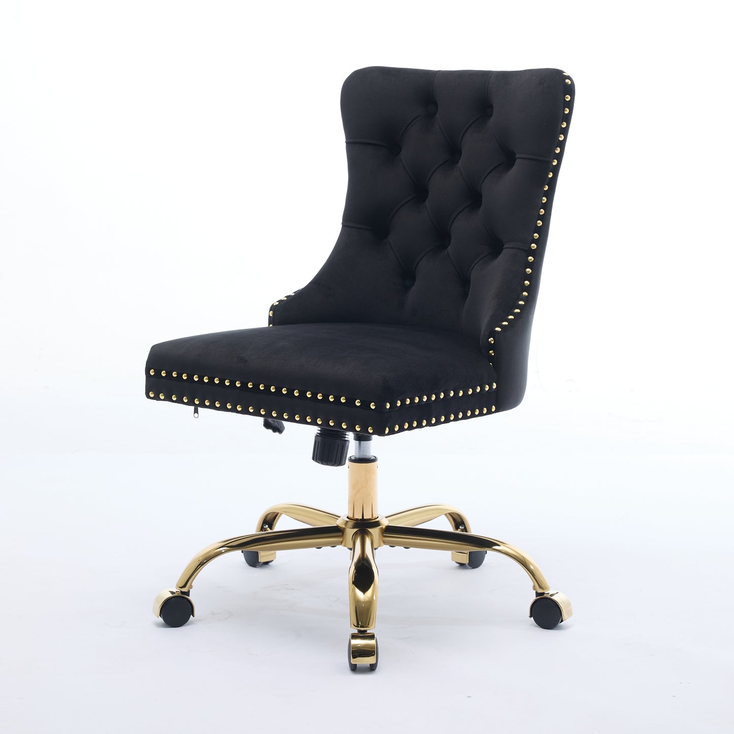 A&A Furniture Office Chair,Modern Velvet Upholstered Tufted Button Home Office Chair With Golden Metal Base,Adjustable Desk Chair Swivel Office Chair Black