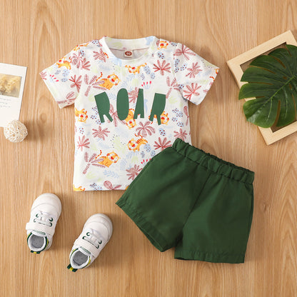 Girls Alphabet Print Short Sleeve Shorts Set