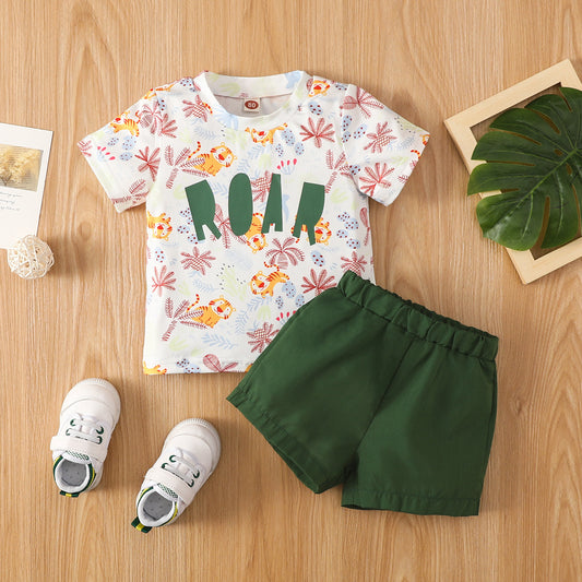 Girls Alphabet Print Short Sleeve Shorts Set