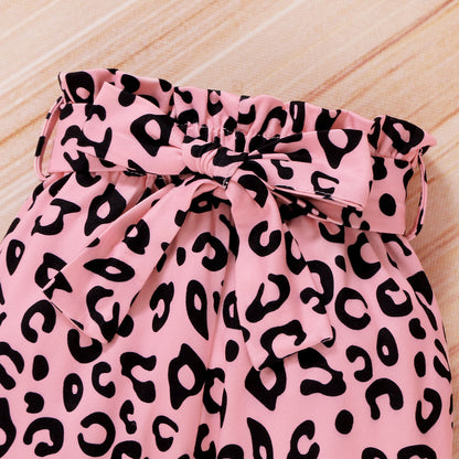 Newborn Long Sleeve Romper Leopard Print Trousers And Headband Three-piece Set