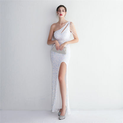 19533  Handmade Sequin Craft Beaded One-shoulder Fishtail Skirt