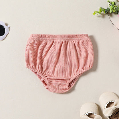 Girls' Fashion Waffle Sleeveless Dress Top Shorts Headdress Three-piece Set