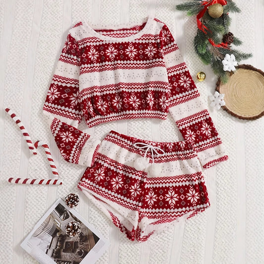 Coral Fleece Christmas Venonat Decoration Round Neck Shorts Long-sleeve Suit