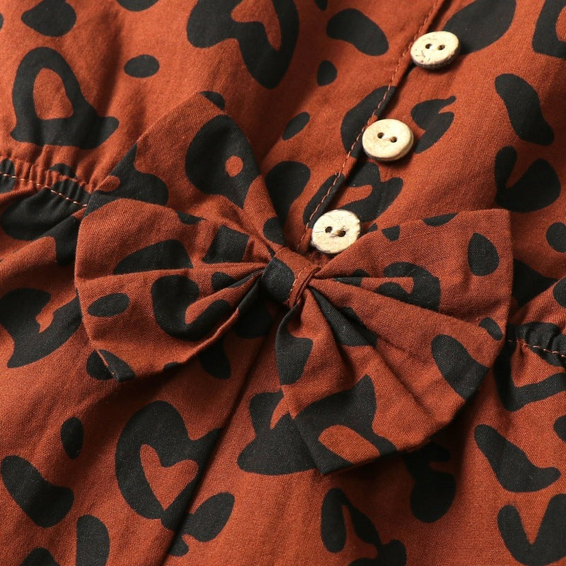 European And American Leopard Print Strap Cute Cotton Bow Clothing Bodysuit