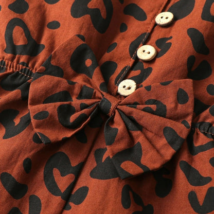 European And American Leopard Print Strap Cute Cotton Bow Clothing Bodysuit