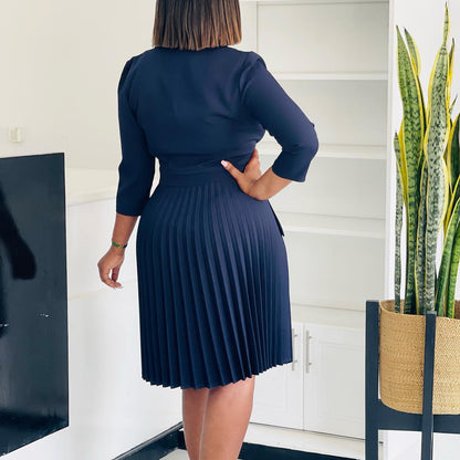 New Fashion Elegant Suit Collar Solid Color Pleated Dress