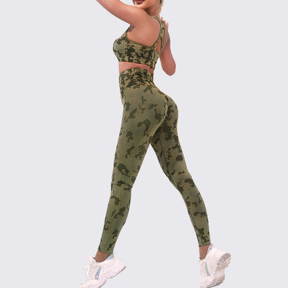 Camouflage Yoga Clothes Suit Sports Bra High Waist Belly Contracting Slimming Pants