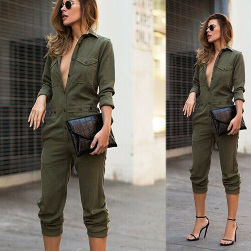 Solid color long sleeve shirt jumpsuit