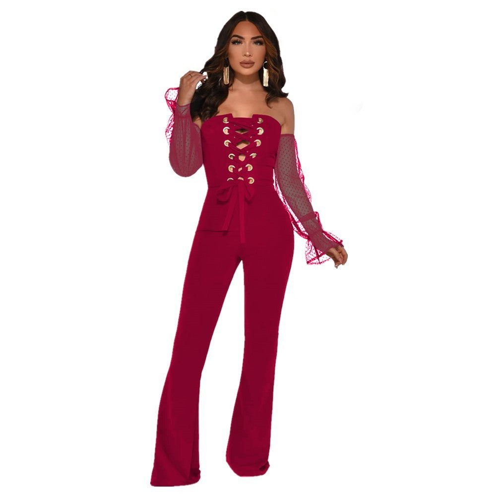Hollow wide-leg casual jumpsuit