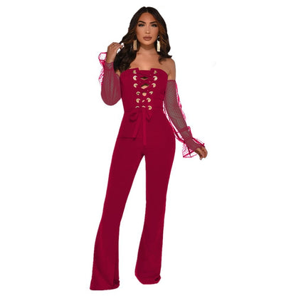 Hollow wide-leg casual jumpsuit