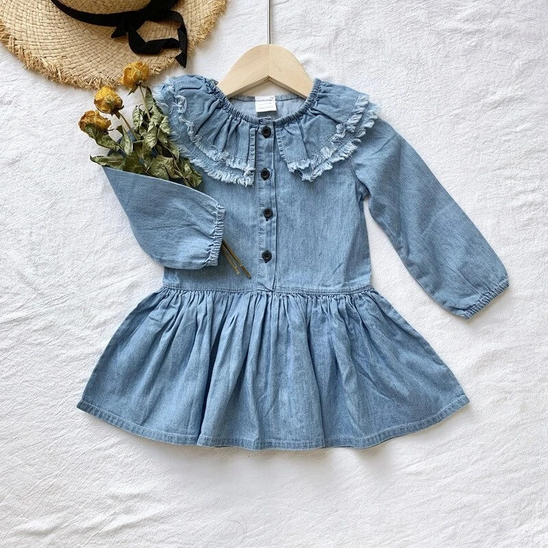 Girl's denim skirt with lotus collar