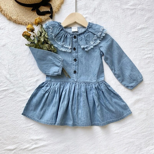 Girl's denim skirt with lotus collar