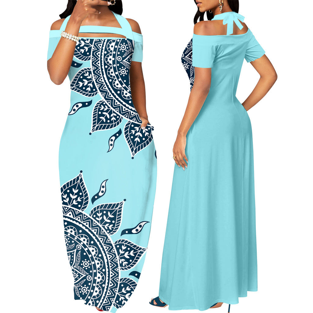 Digital Printing Off-the-shoulder Strap Tube Top Dress