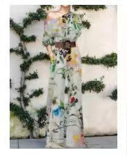 European American Fashion Floral Print One-shoulder High Waist Jumpsuit For Women