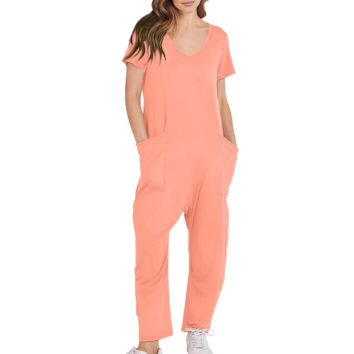 Women's Multi-color Side Slit Pocket Design Solid Color Loose Jumpsuit