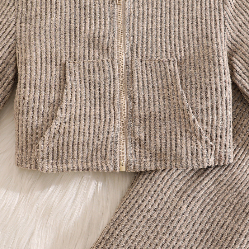 Autumn And Winter New Knit Ribbed Long-sleeve Hooded Zip-up Sweater
