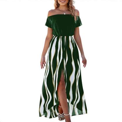 Zebra Pattern Off-the-shoulder Waist Trimming Short-sleeved Shorts Dress