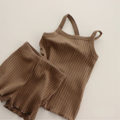 Children's Ribbed Suspenders Pajamas Suit