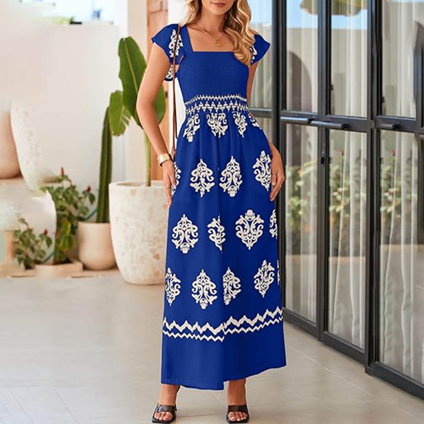 Bohemian Jumpsuit Suspender Pants Vintage Print