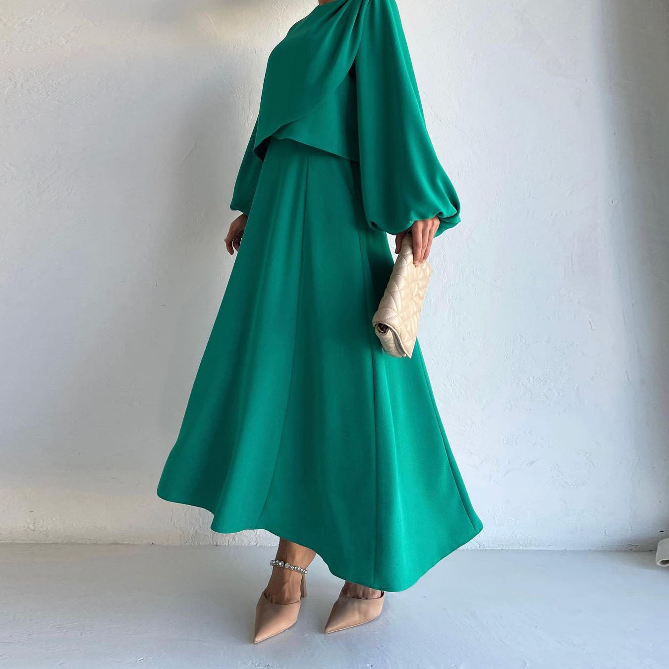 Fashion Puff Sleeve Top Big Hem Skirt Suit