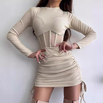 Fashion Women's Wear Round Neck Long Sleeve Pleating Skirt