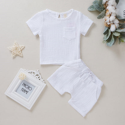 Two Piece Cotton Double Crepe Short Sleeved Shorts