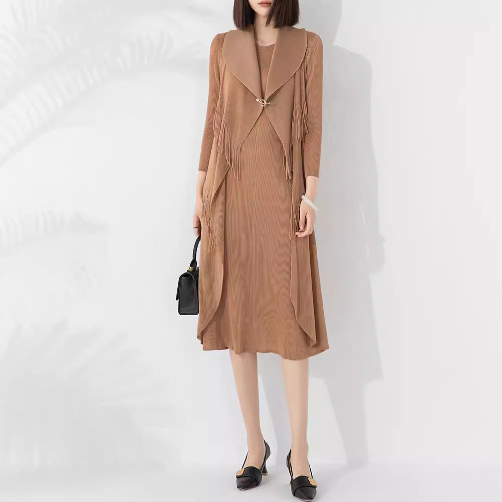 Autumn New Polo Collar Temperament Fake Two-piece Dress