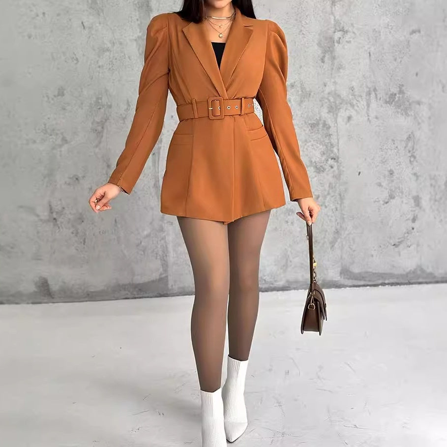 Women's European And American Princess Sleeves With Belt Jumpsuit