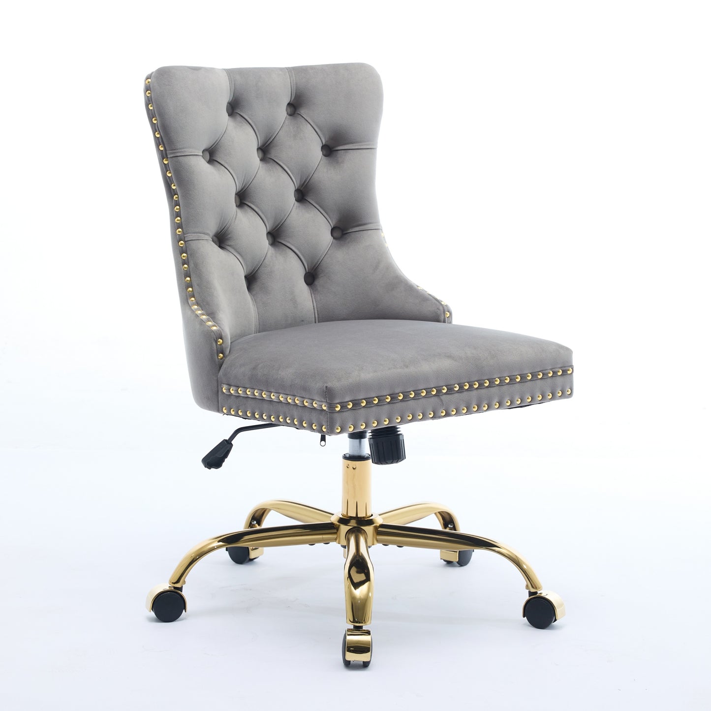 A&A Furniture Office Chair,Modern Velvet Upholstered Tufted Button Home Office Chair With Golden Metal Base,Adjustable Desk Chair Swivel Office Chair Gray