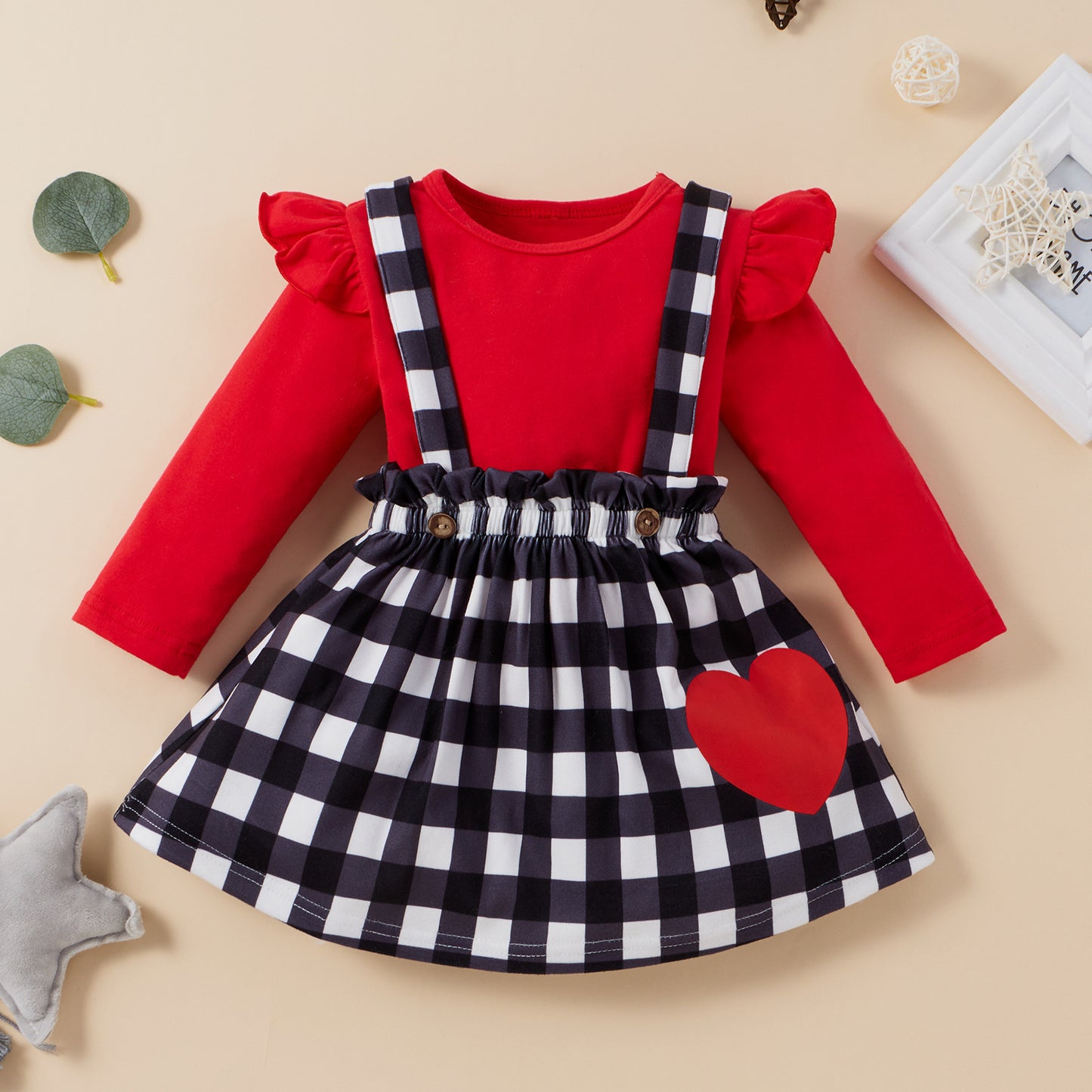 Girls' Long-sleeved Bow Suspender Skirt Suit