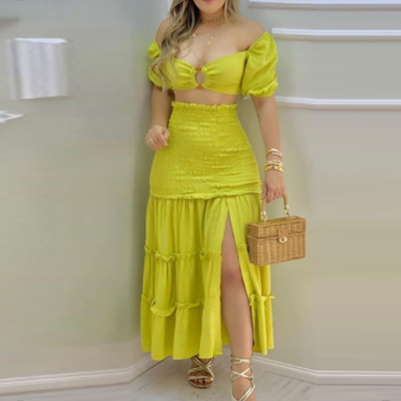 Women's Fashion Printed Split Skirt Two Piece Set