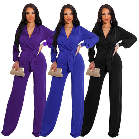 Solid Color Casual Long Sleeves Women's Jumpsuit