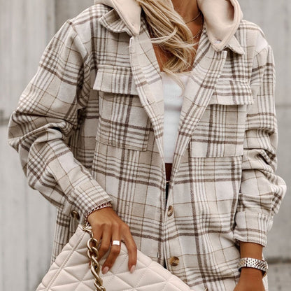 Autumn New Plaid Long-sleeved Coat Women's Loose Casual