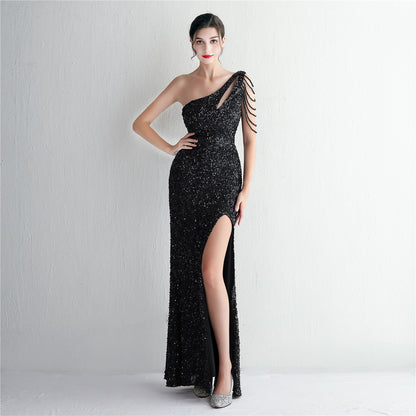 19533  Handmade Sequin Craft Beaded One-shoulder Fishtail Skirt