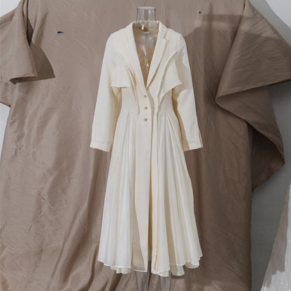 Women's Elegant Lapel And Waist Tight Long Sleeve Dress