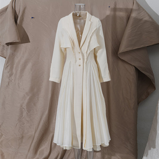 Women's Elegant Lapel And Waist Tight Long Sleeve Dress