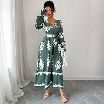 Elegant Style Printed Long Sleeve Dress Women's Clothing