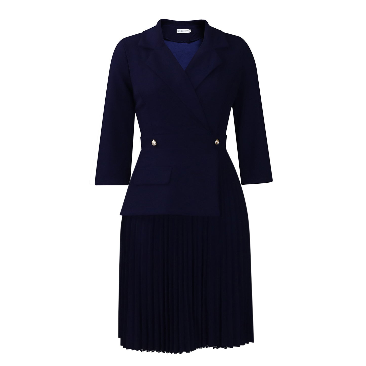 New Fashion Elegant Suit Collar Solid Color Pleated Dress