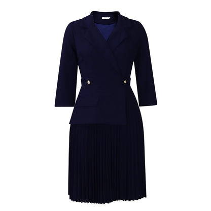 New Fashion Elegant Suit Collar Solid Color Pleated Dress
