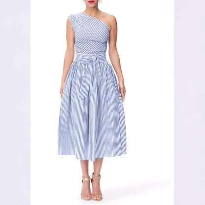 Women's Slant-shoulder Striped Dress