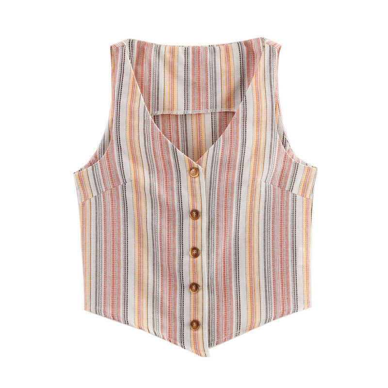 American Trendy V-neck Casual Slimming Stripes Vest