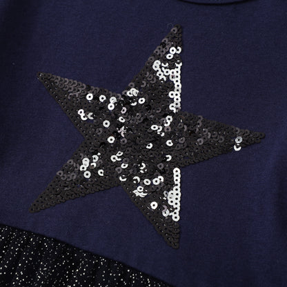 Short Sleeve Fashion Girls Knitted Top Dress Mesh Princess Dress