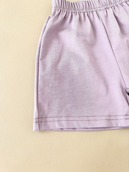 Girls' Stitching Casual Short-sleeved Two-piece Suit